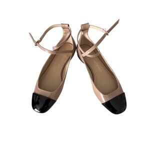 Stuart Weitzman Nude Patent Cap Toe Ankle Strap Flats Pink Beige 4.5B